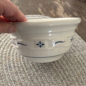 Longaberger White and Blue Ceramic Small Mixing Bowl